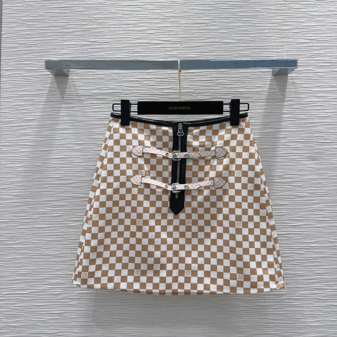 Louis Vuitton Leather Accent Damier Knit Skirt   1AFUBF - DesignerGu