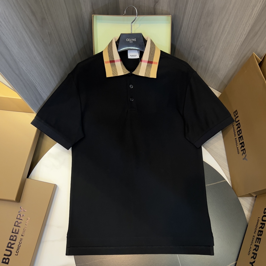 Burberry Check Collar Cotton Polo Shirt - DesignerGu