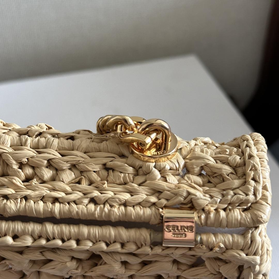 Celine Chain Shoulder Bag Claude In Raffia Effect Textile - DesignerGu