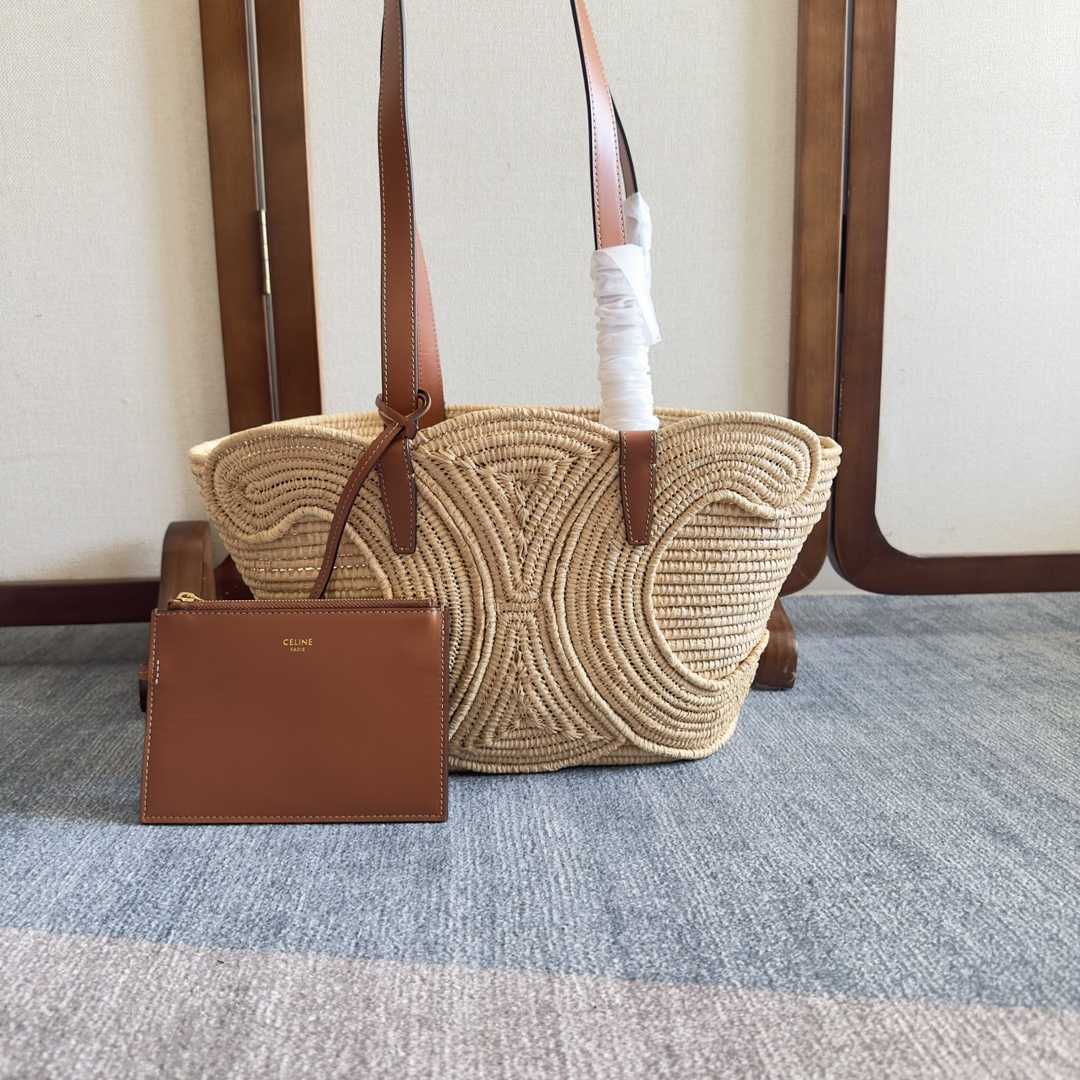 Celine Classic Panier Small Braided Triomphe In Raffia And Calfskin - DesignerGu