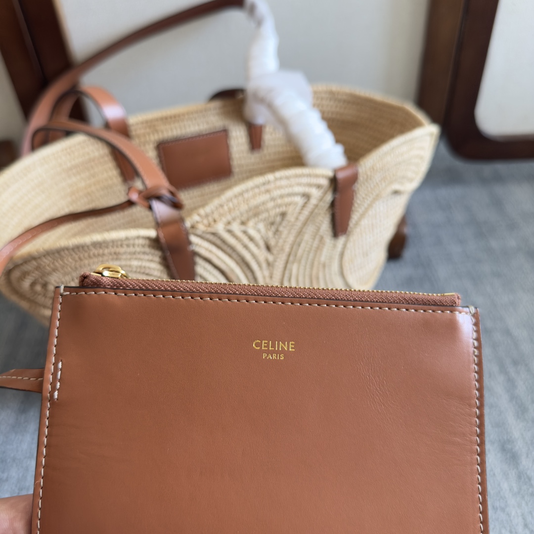 Celine Classic Panier Small Braided Triomphe In Raffia And Calfskin - DesignerGu