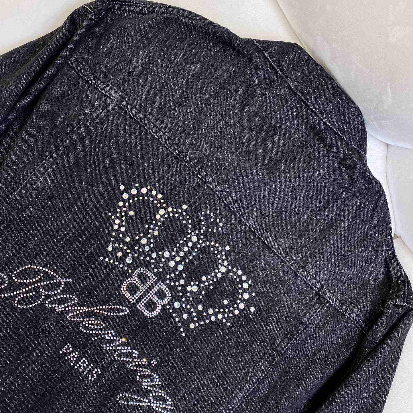 Balenciaga Logo Rhinestone Embellished Denim Jacket - DesignerGu