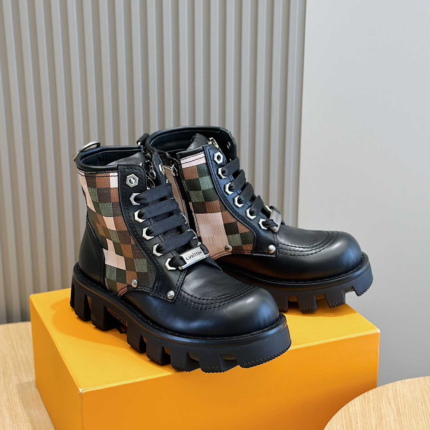 Louis Vuitton LV Checker Combat Boot   1ACNEX - DesignerGu