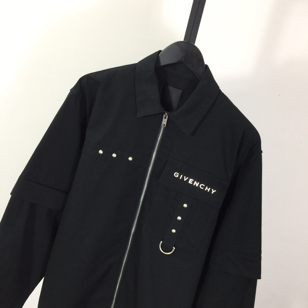 Givenchy Men's Black D-ring Zipped Shirt - DesignerGu