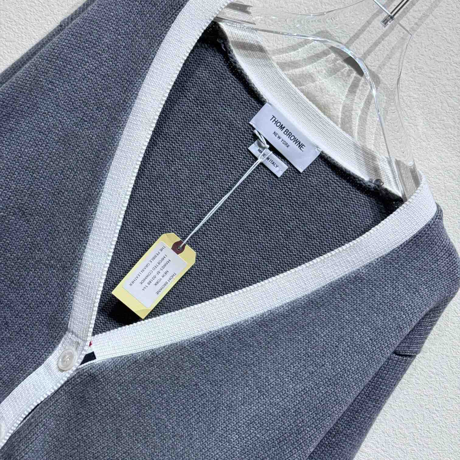 Thom Browne Cotton Hector Pointelle 4-bar V-neck Cardigan - DesignerGu