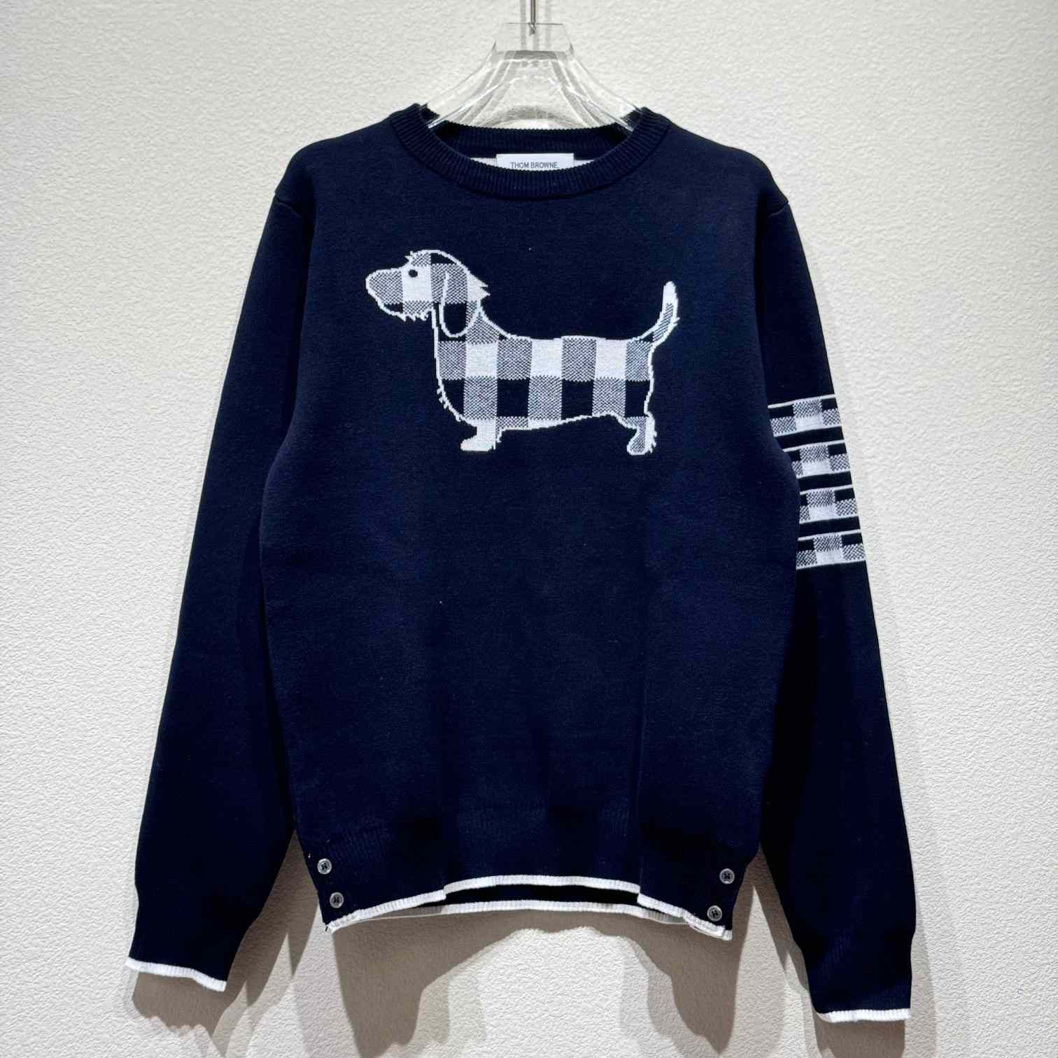 Thom Browne Cotton Crepe Buffalo Check Jacquard Hector Icon Crewneck 4-bar Pullover - DesignerGu