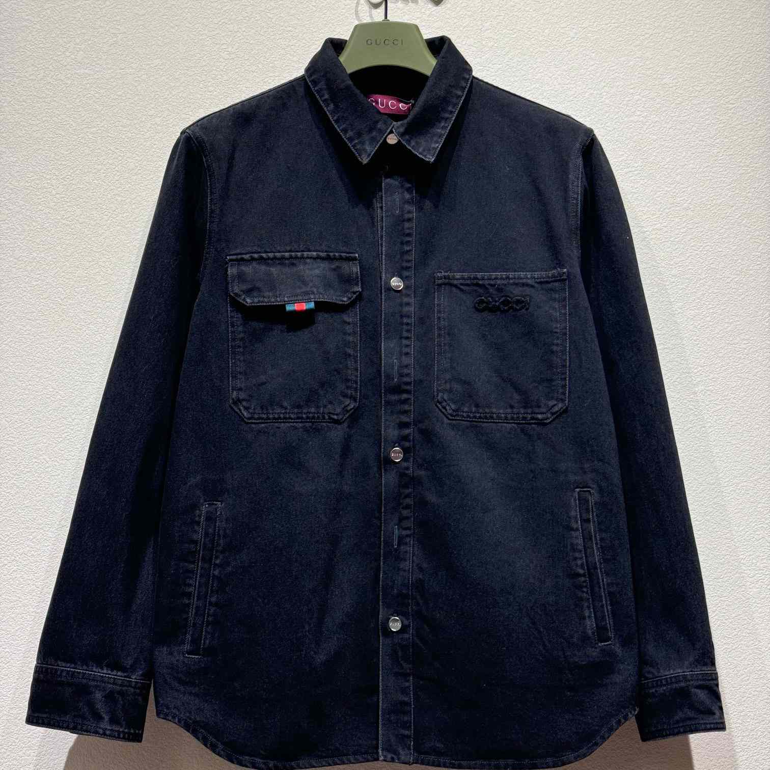 Gucci Denim Shirt With Gucci Embroidery - DesignerGu