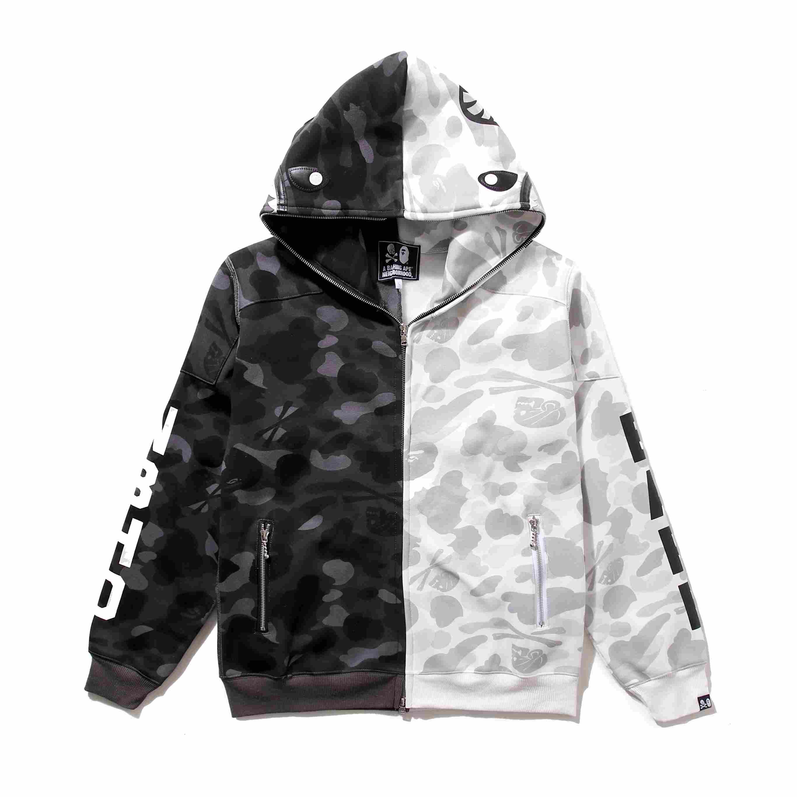 Bape x Neighborhood Split Camo Shark Full Zip Hoodie - DesignerGu