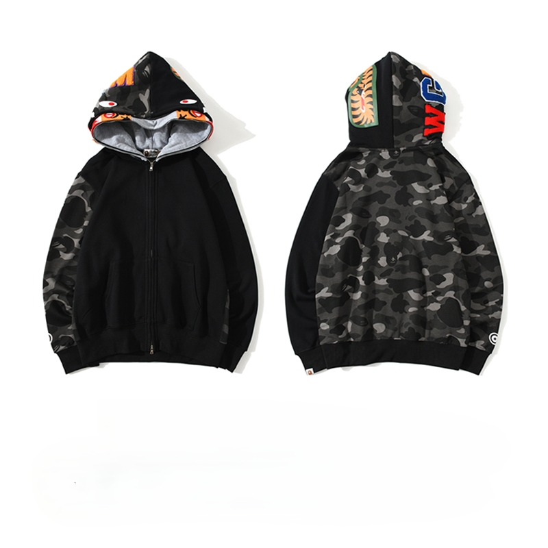 Bape Color Camo Tiger Shark Full Zip Double Hoodie - DesignerGu