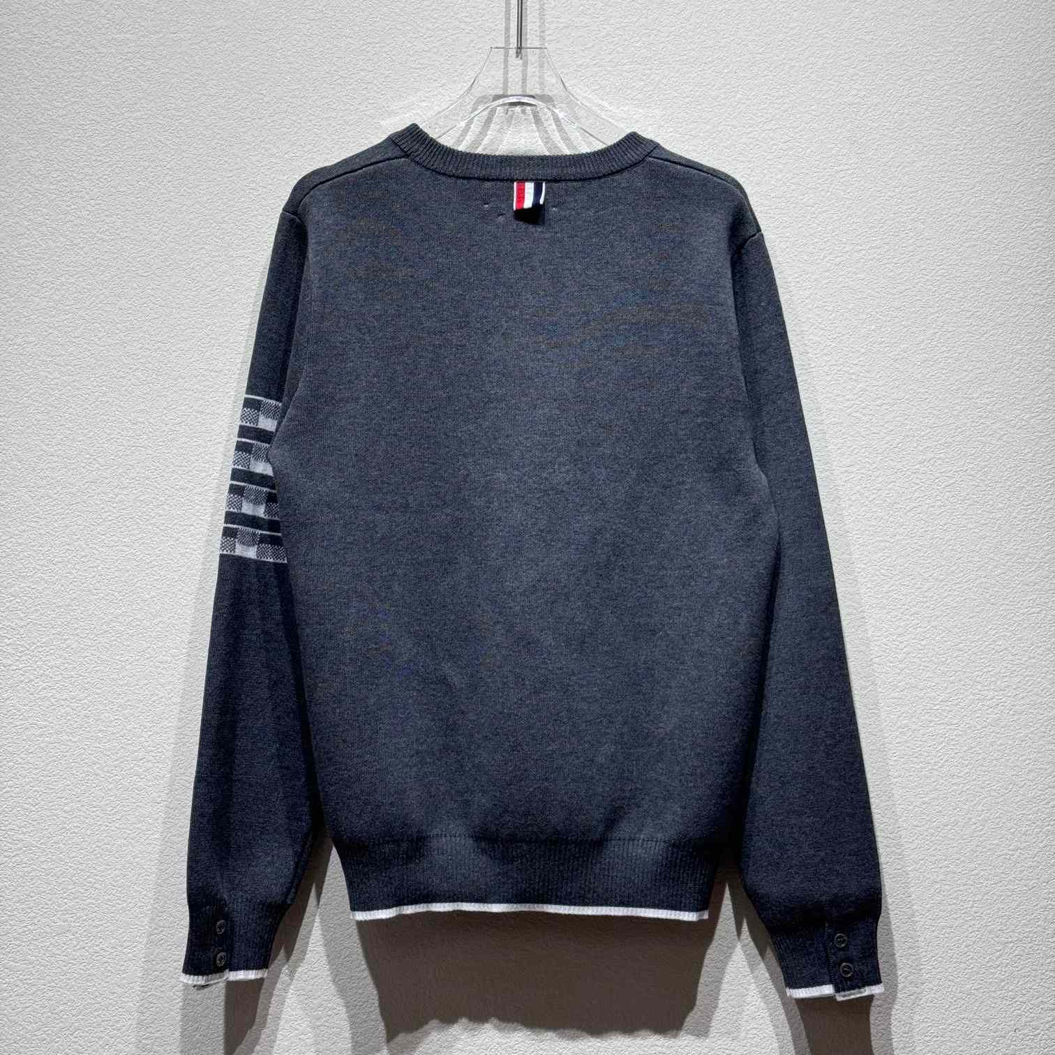 Thom Browne Cotton Crepe Buffalo Check Jacquard Hector Icon Crewneck 4-bar Pullover - DesignerGu