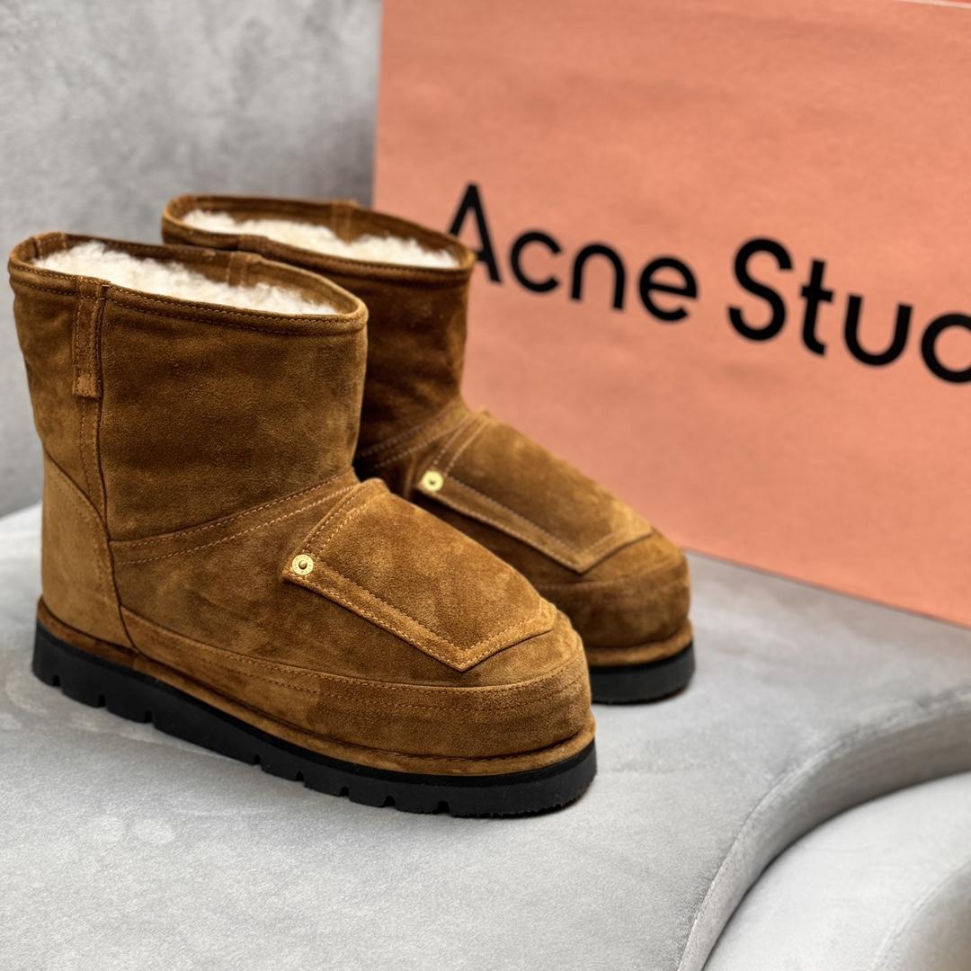 Acne Studios Tobacco Brown Shearling Leather Boots - DesignerGu