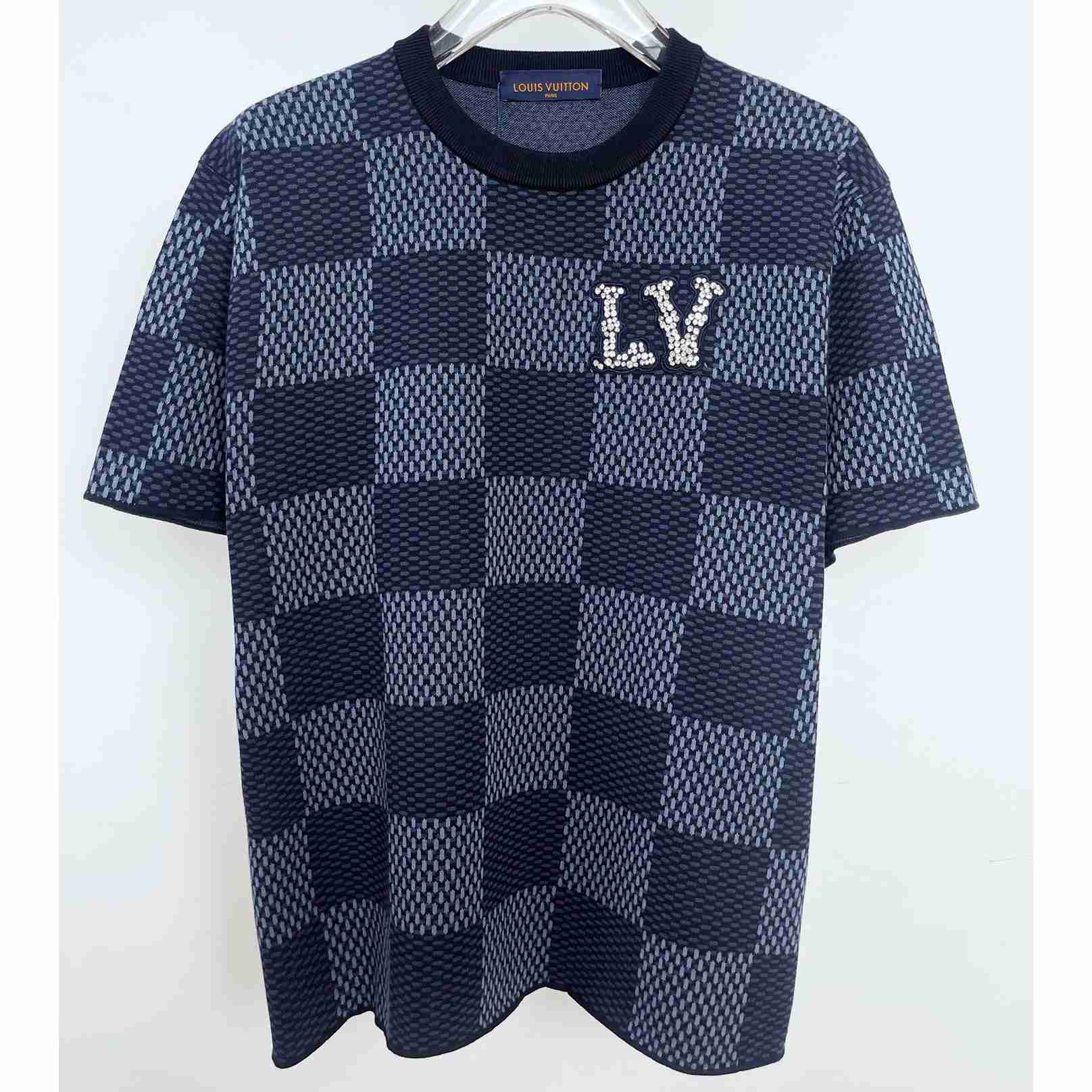 Louis Vuitton Damier Short-Sleeved Crewneck With LV Crystal Patch   1AGHTI - DesignerGu