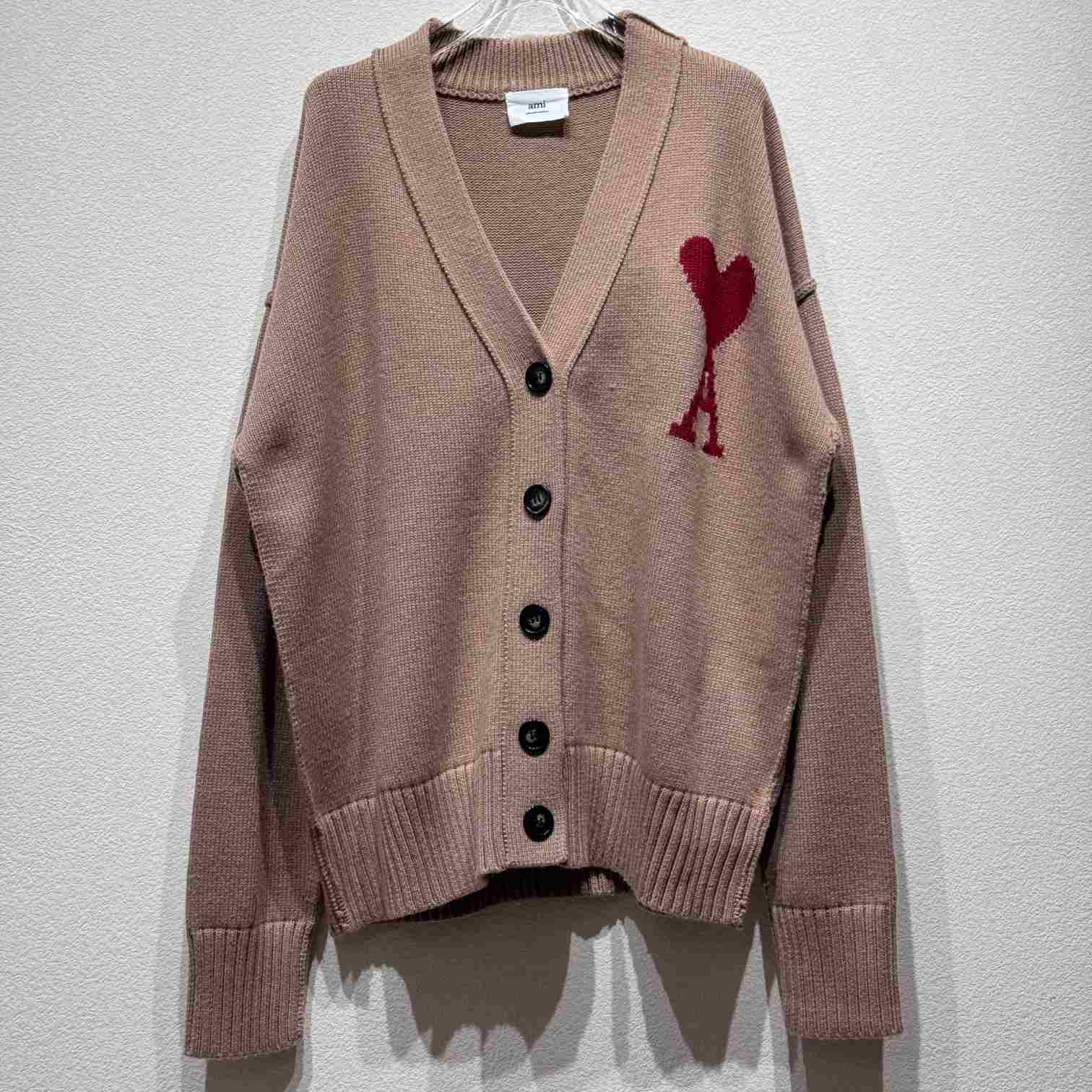 AMI Paris Red Ami de Coeur Cardigan - DesignerGu