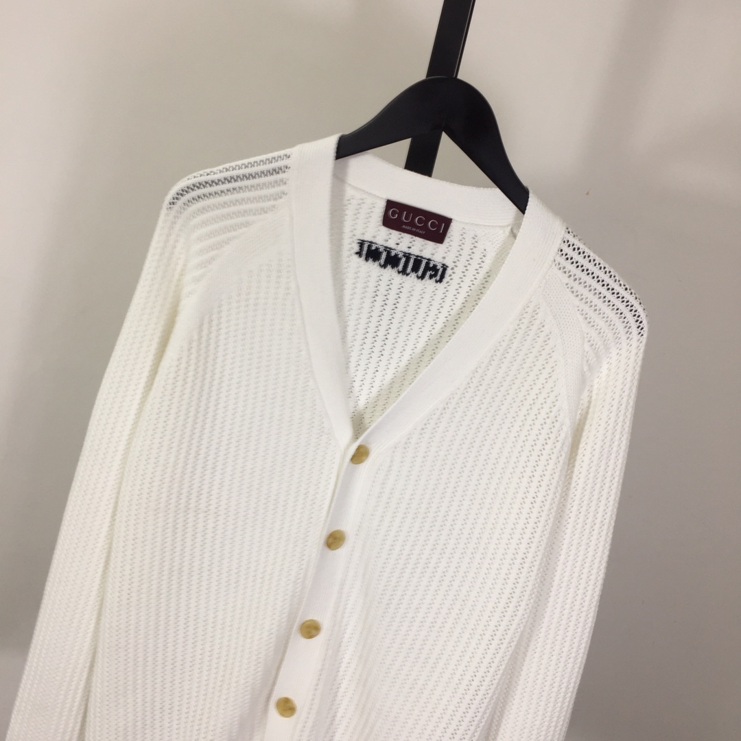 Gucci Ajour Cotton Knit Cardigan With Web - DesignerGu