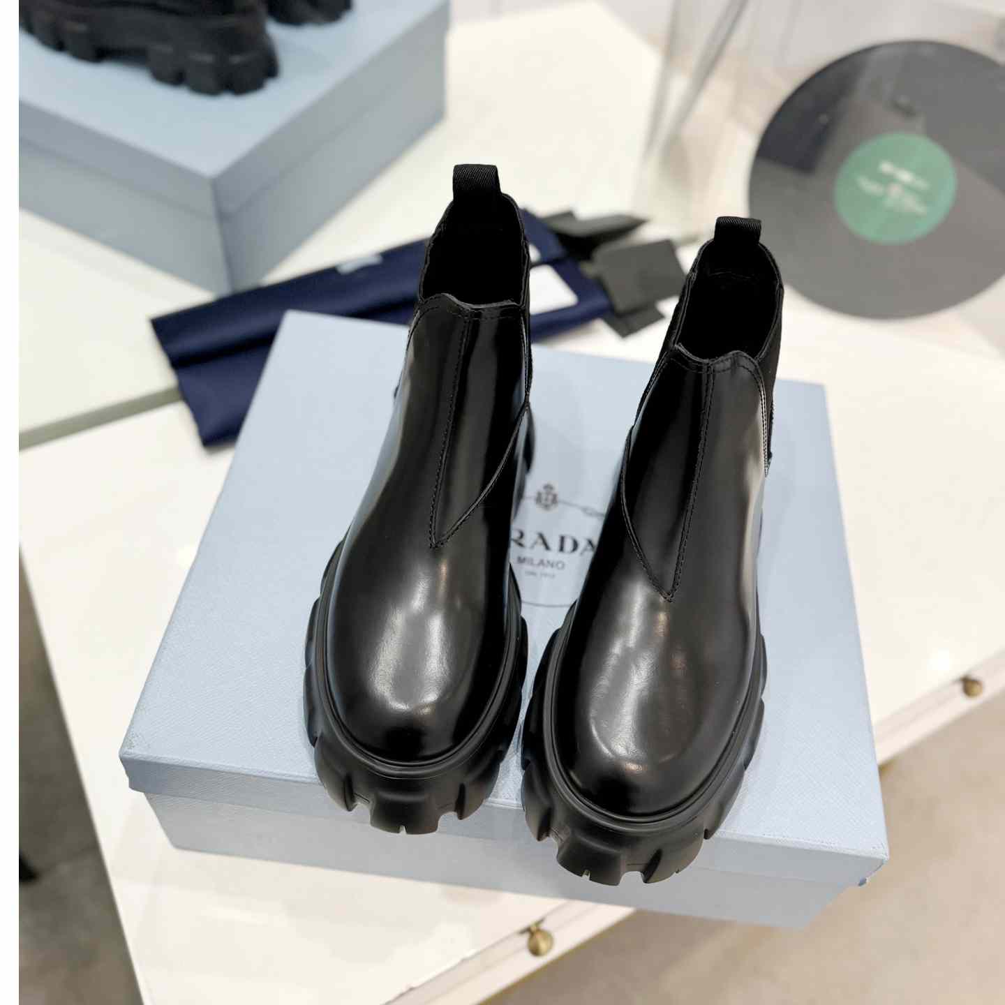 Prada Moonlith Brushed Leather Chelsea Boots - DesignerGu