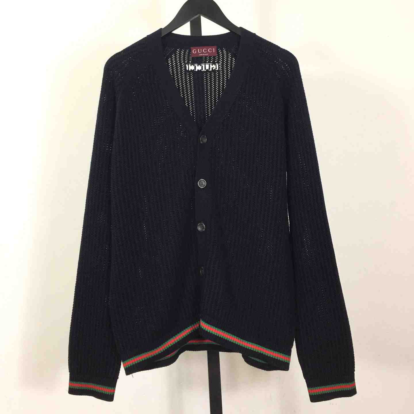 Gucci Ajour Cotton Knit Cardigan With Web - DesignerGu