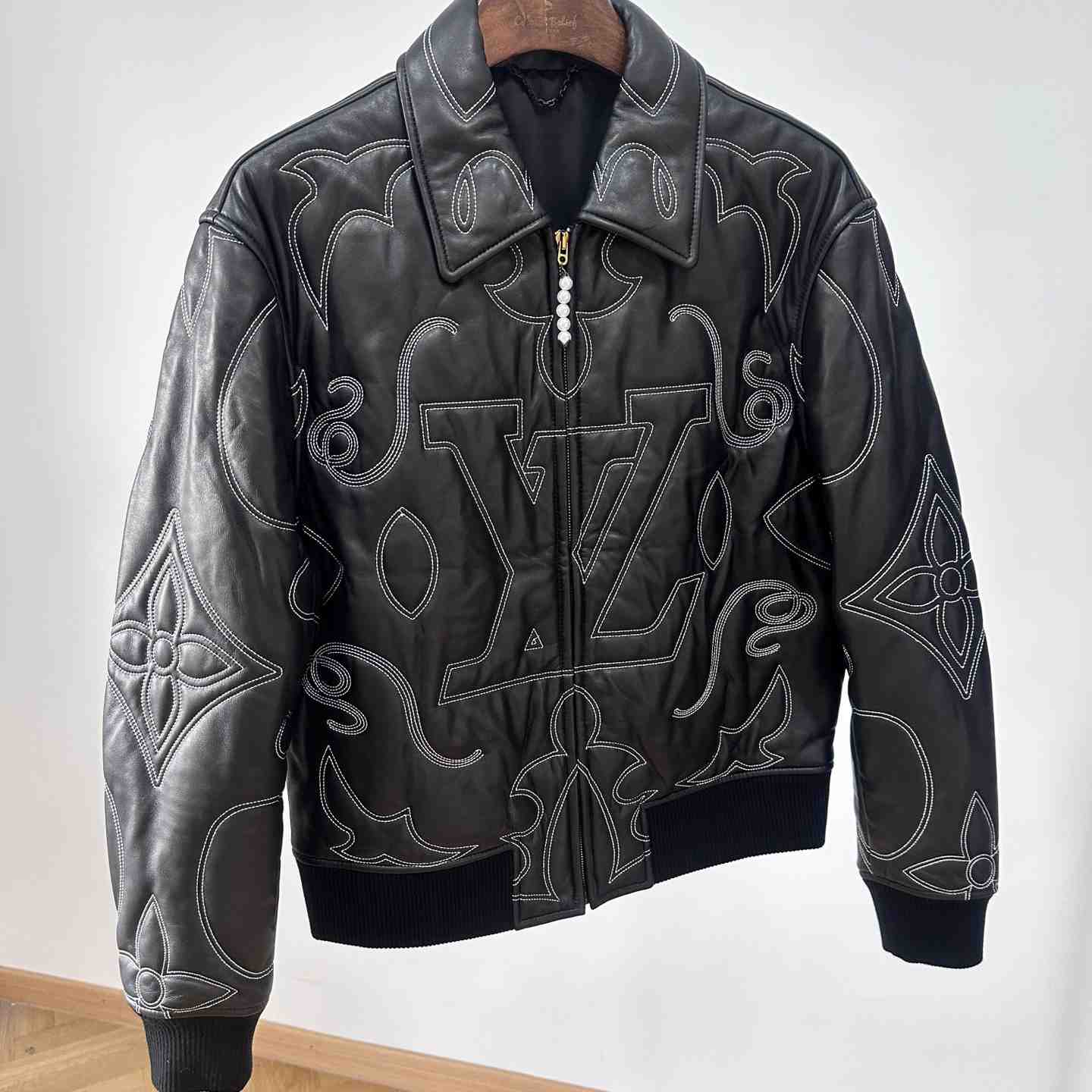 Louis Vuitton Embroidered Leather Bomber Jacket   - DesignerGu