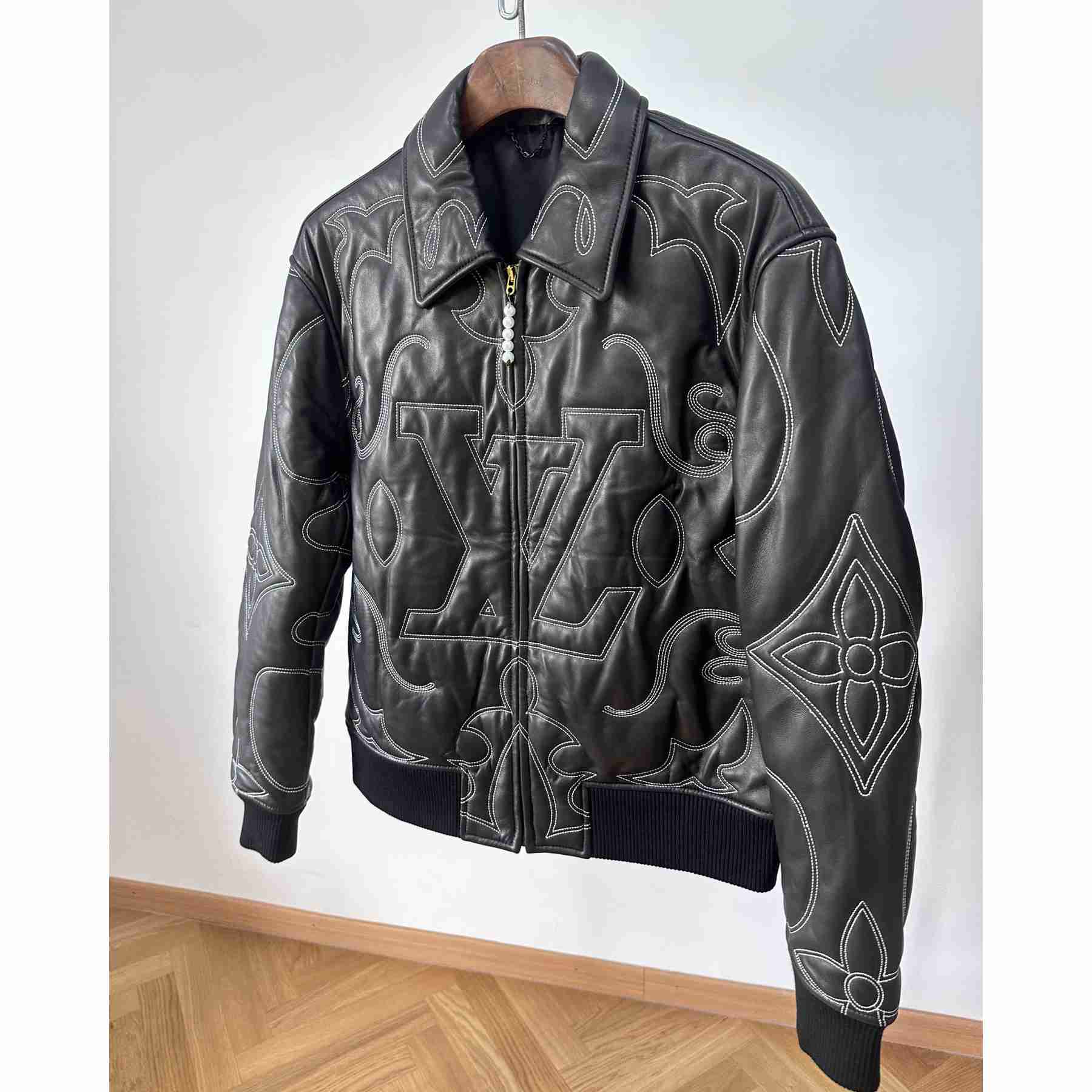 Louis Vuitton Embroidered Leather Bomber Jacket   - DesignerGu