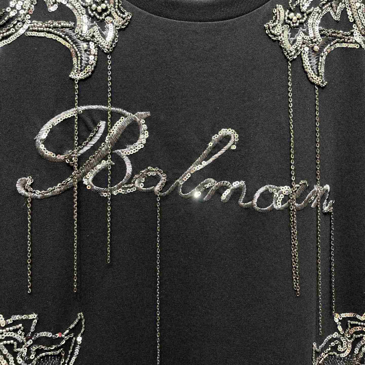 Balmain Signature Chain Embroidered T-shirt Dress - DesignerGu