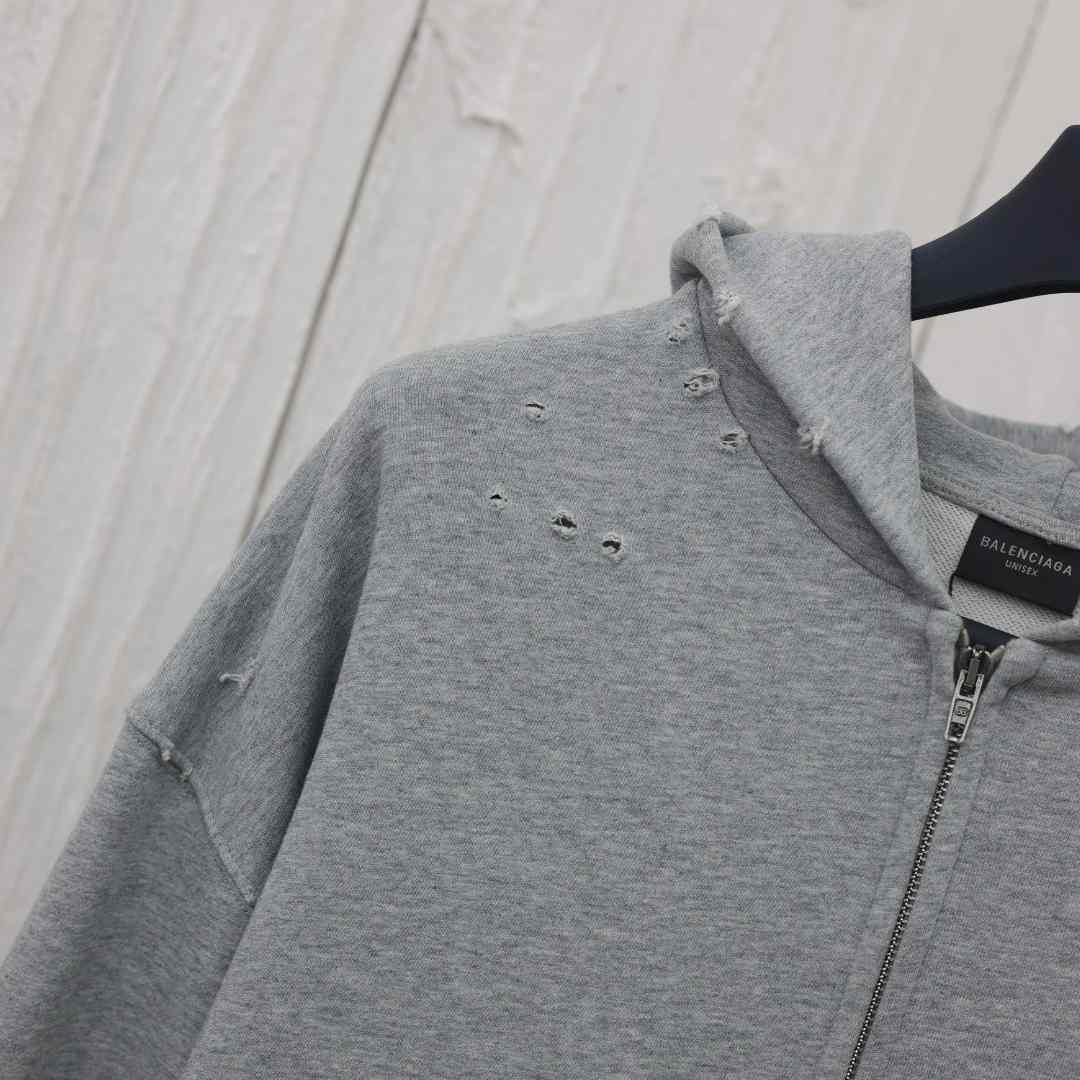 Balenciaga Planet Earth Zip-Up Hoodie Regular Fit In Heather Grey - DesignerGu