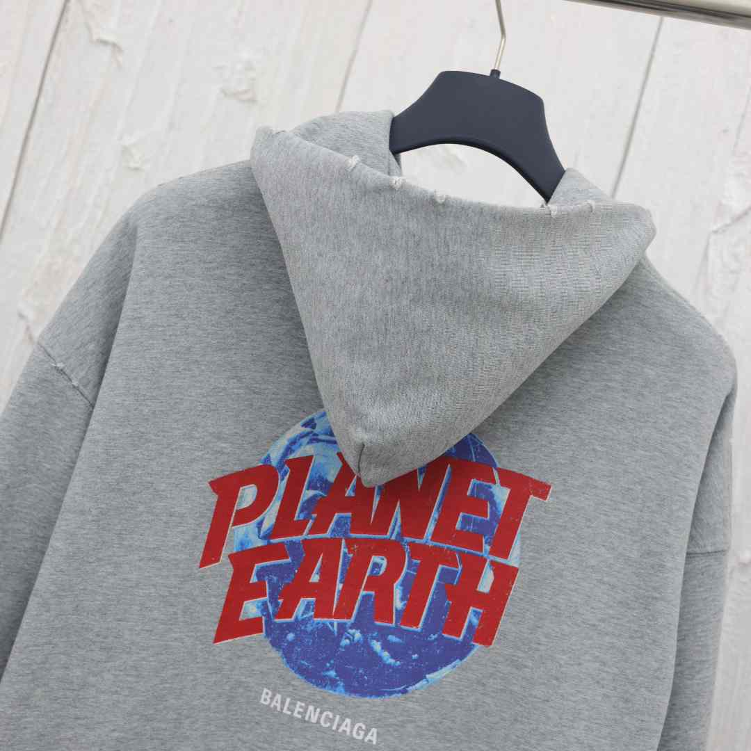 Balenciaga Planet Earth Zip-Up Hoodie Regular Fit In Heather Grey - DesignerGu