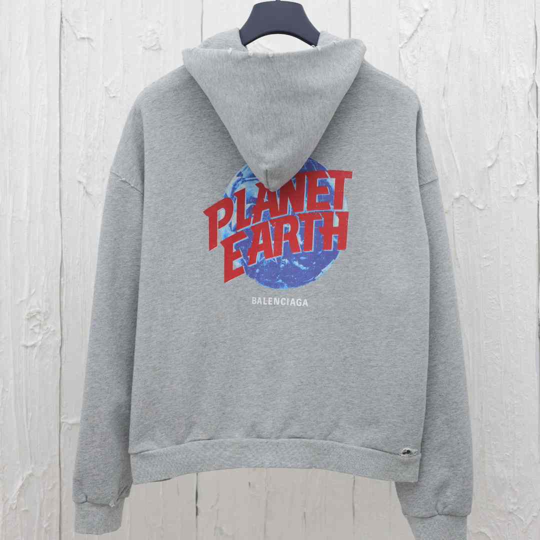 Balenciaga Planet Earth Zip-Up Hoodie Regular Fit In Heather Grey - DesignerGu