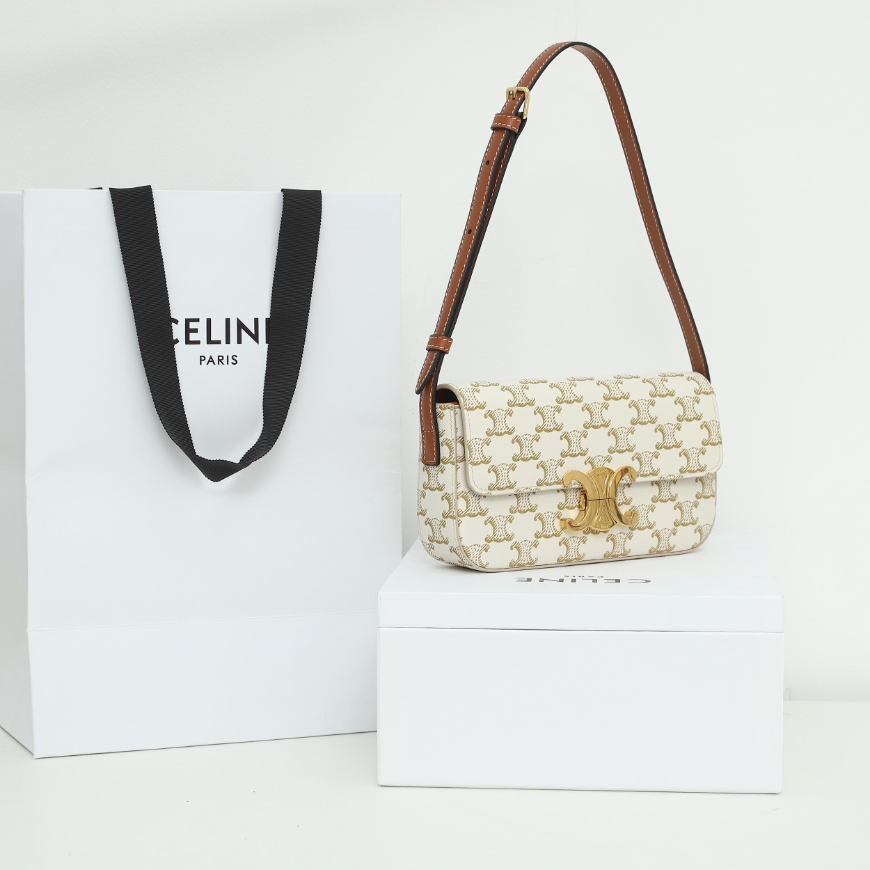 Celine Shoulder Bag Claude In Triomphe Canvas And Calfskin - DesignerGu