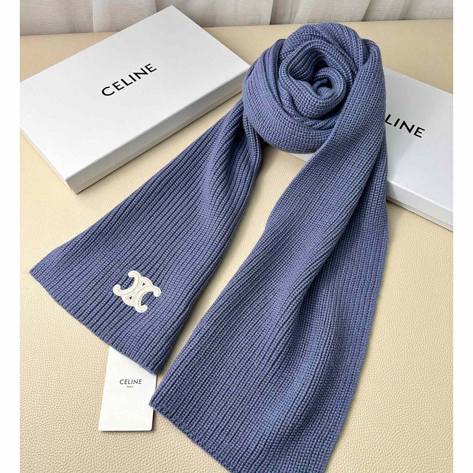 Celine Triomphe Scarf In Ribbed Cashmere Wool - DesignerGu