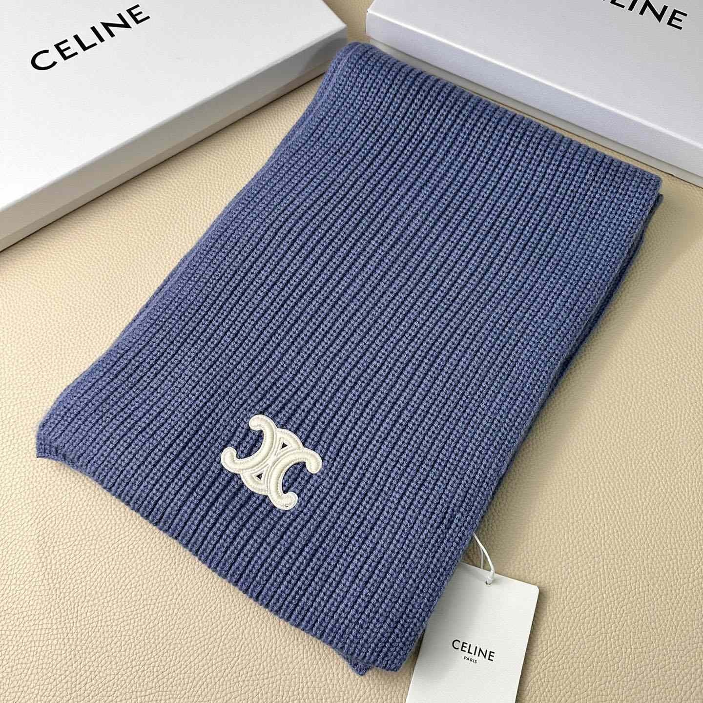 Celine Triomphe Scarf In Ribbed Cashmere Wool - DesignerGu