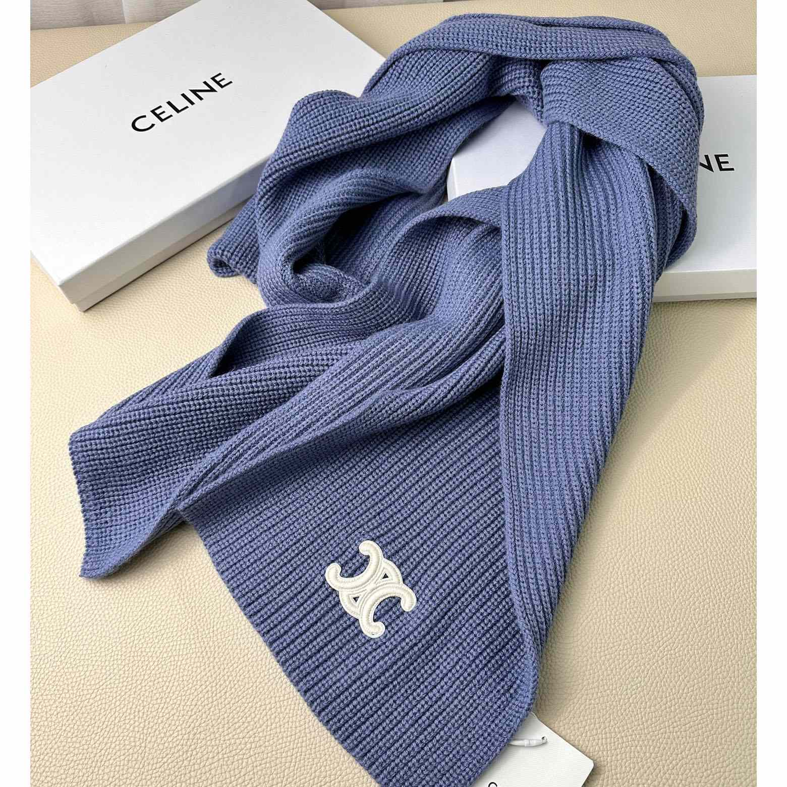 Celine Triomphe Scarf In Ribbed Cashmere Wool - DesignerGu