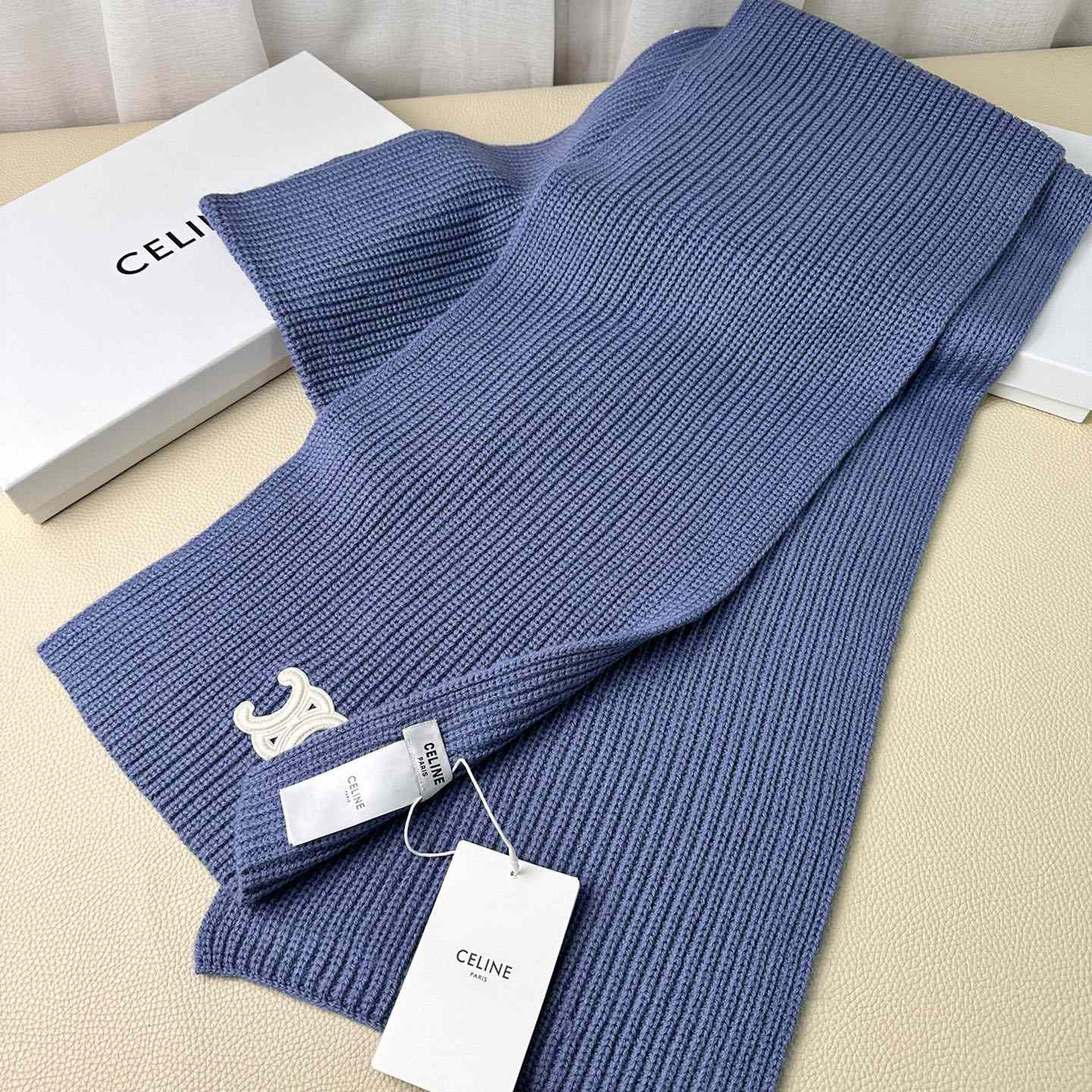 Celine Triomphe Scarf In Ribbed Cashmere Wool - DesignerGu