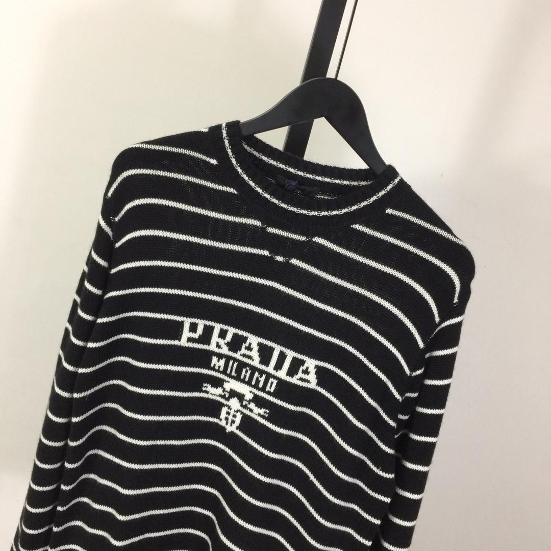 Prada Intarsia-logo Striped Cashmere Jumper - DesignerGu