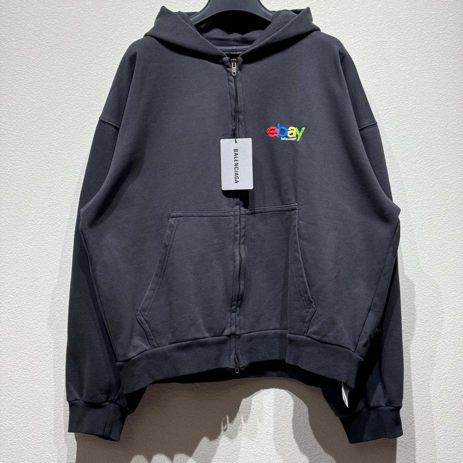 Balenciaga EBay Zip-Up Hoodie Regular Fit In Black - DesignerGu