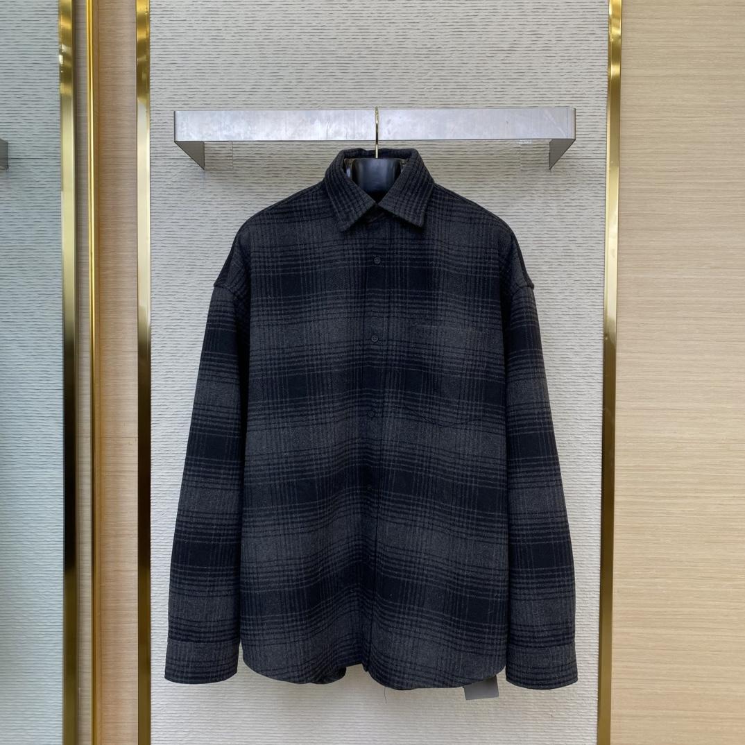 Balenciaga Black Checked Wool-Blend Flannel Shirt - DesignerGu