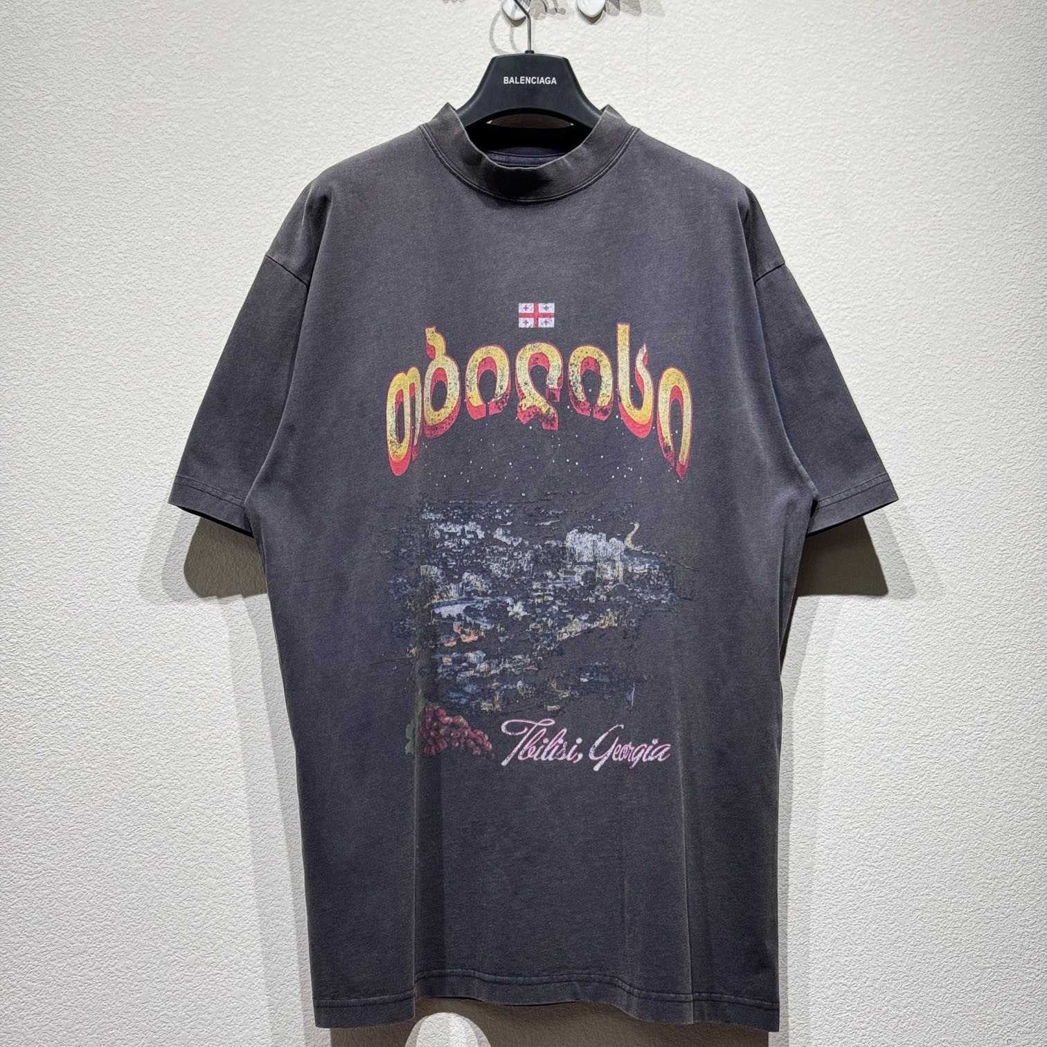 Balenciaga Tbilisi T-Shirt Oversized In Faded Washed Black - DesignerGu