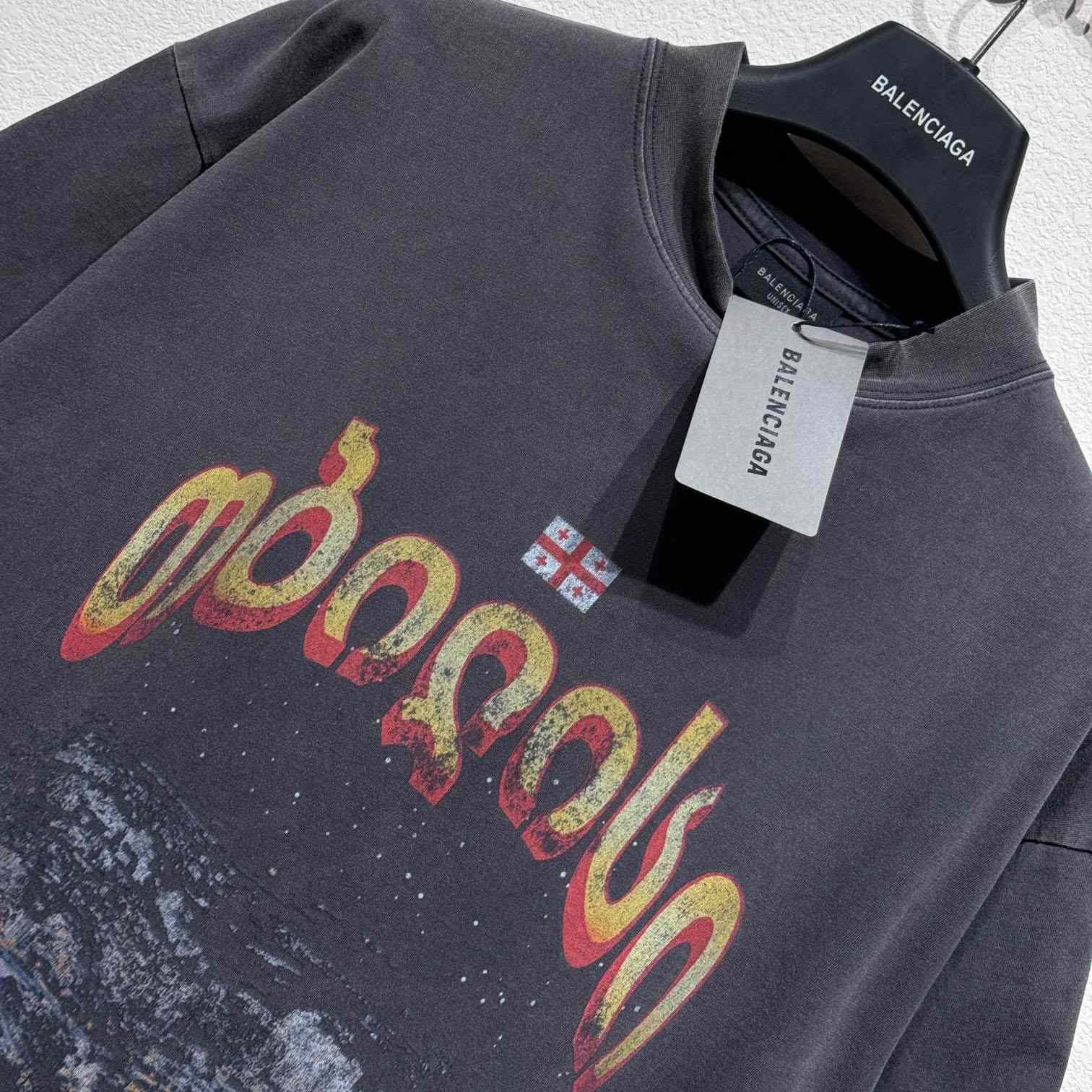 Balenciaga Tbilisi T-Shirt Oversized In Faded Washed Black - DesignerGu