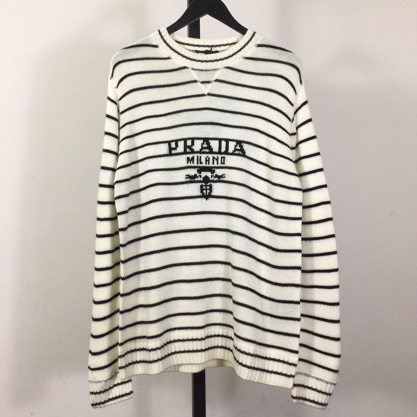 Prada Intarsia-logo Striped Cashmere Jumper - DesignerGu