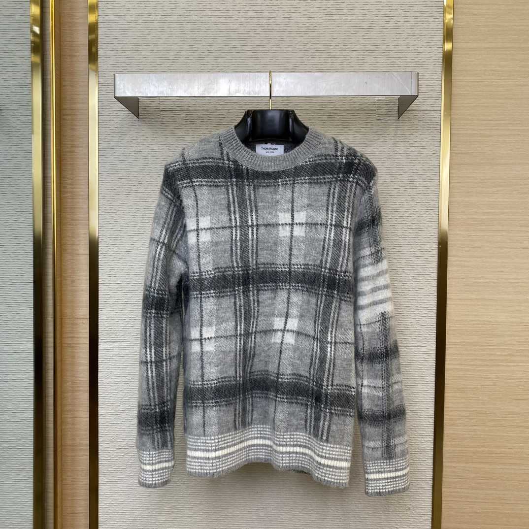 Thom Browne Mohair Check 4-Bar Crewneck - DesignerGu