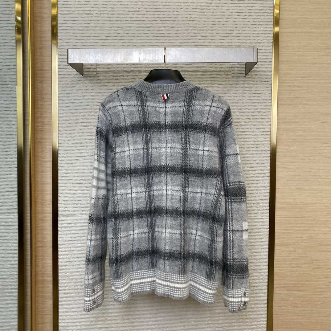 Thom Browne Mohair Check 4-Bar Crewneck - DesignerGu