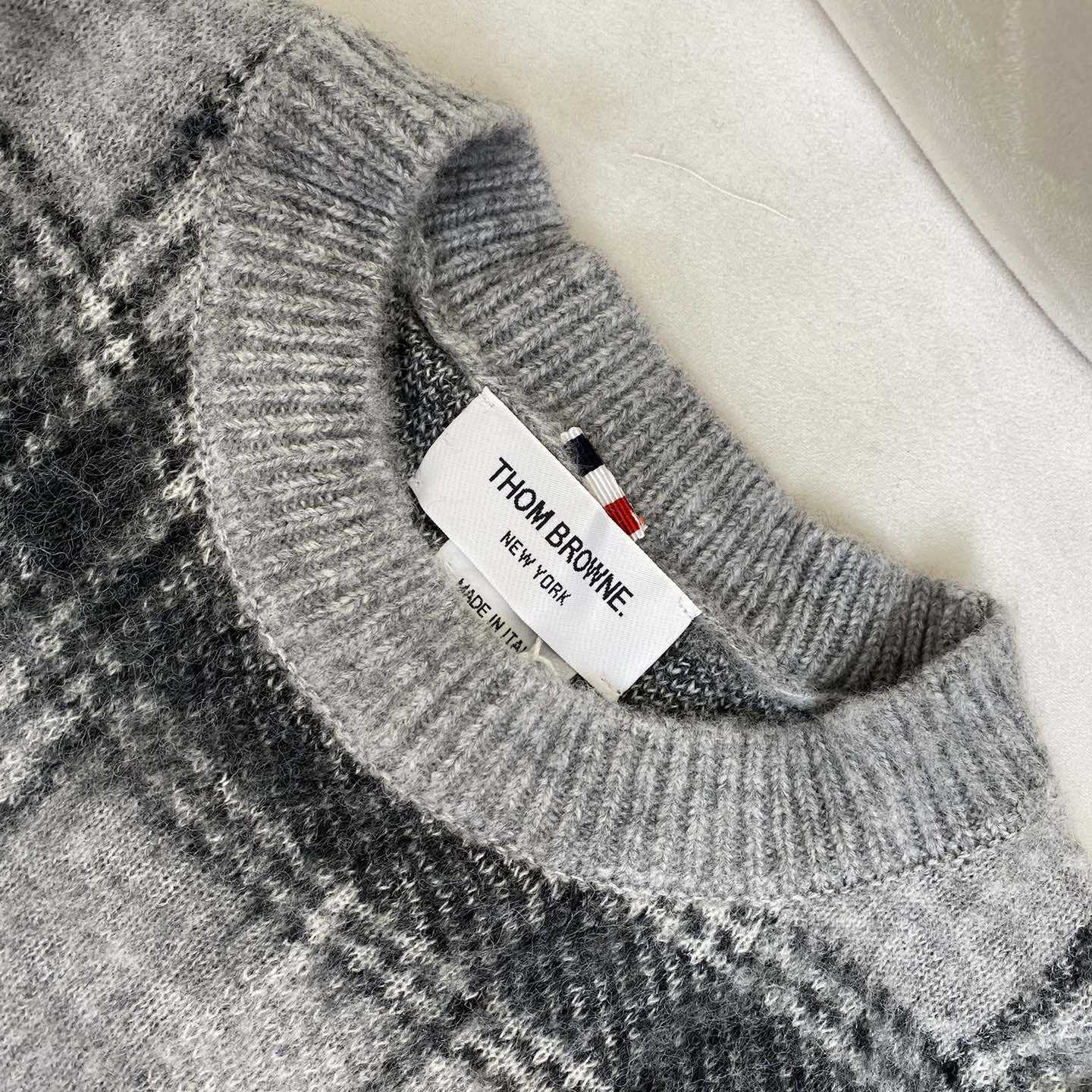 Thom Browne Mohair Check 4-Bar Crewneck - DesignerGu