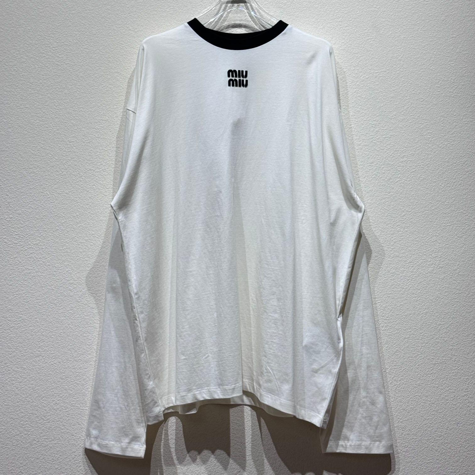 Miu Miu Long Sleeve Cotton T-shirt - DesignerGu