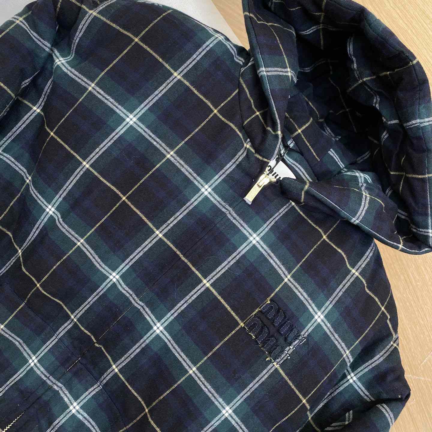 Miu Miu Plaid Hoodie Jacket - DesignerGu