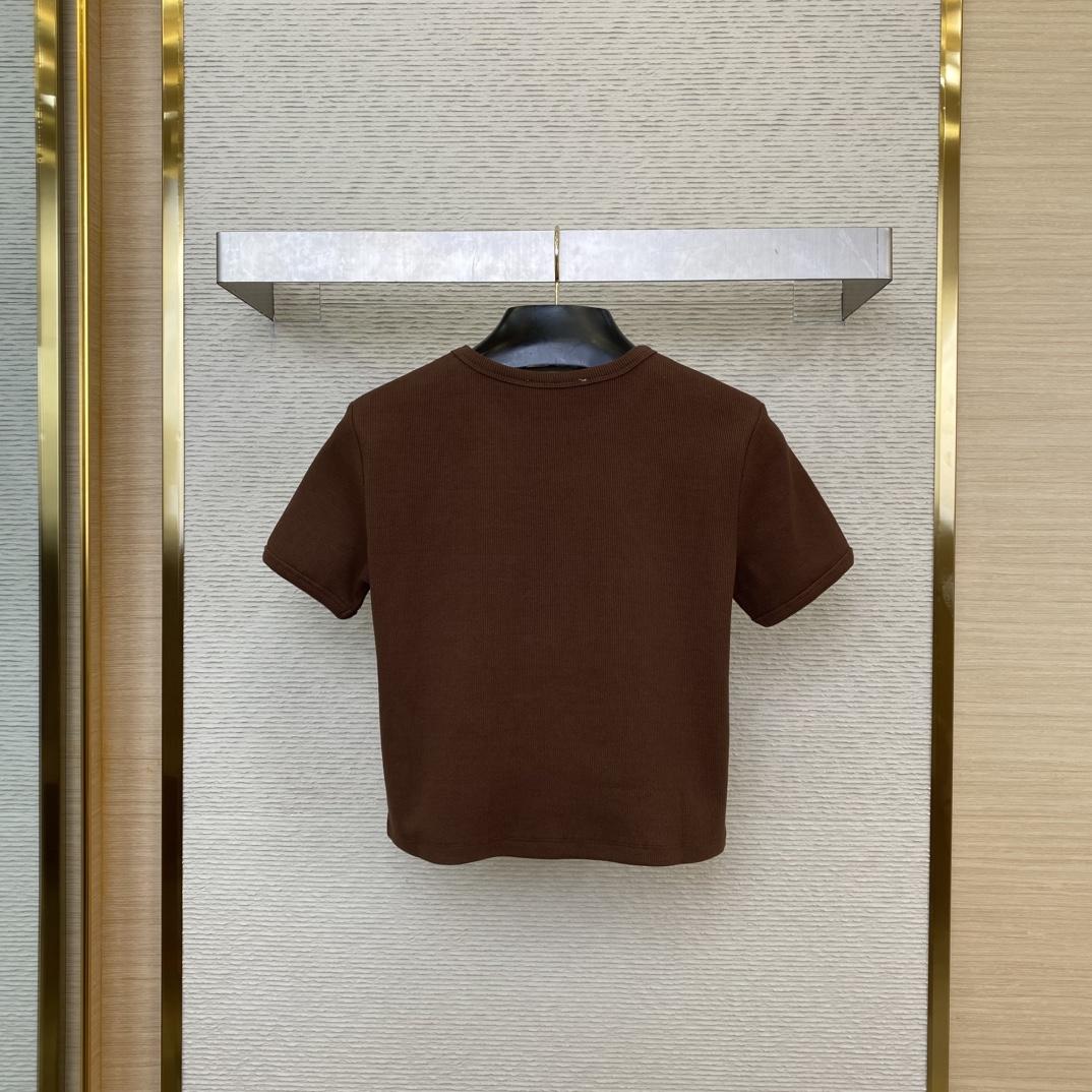 Miu Miu Brown Ribbed Cropped T-Shirt - DesignerGu