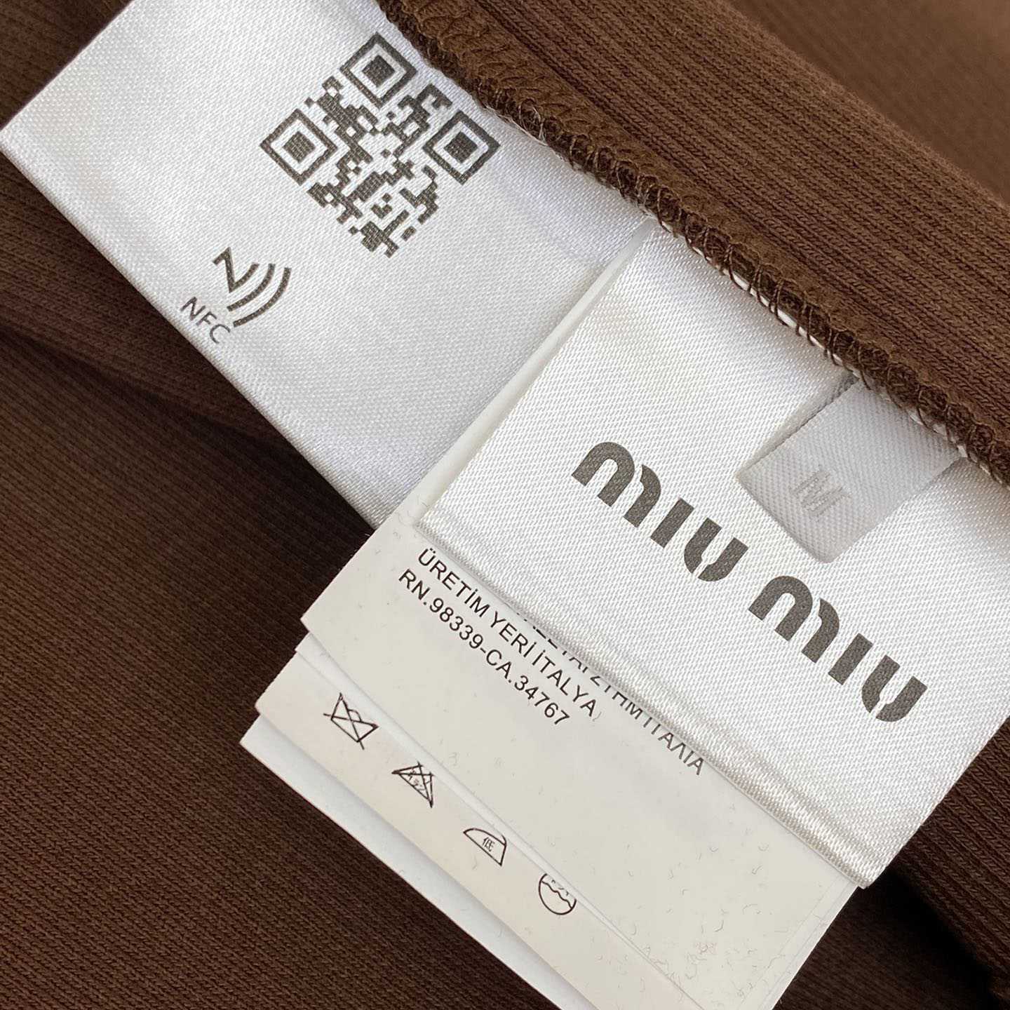 Miu Miu Brown Ribbed Cropped T-Shirt - DesignerGu