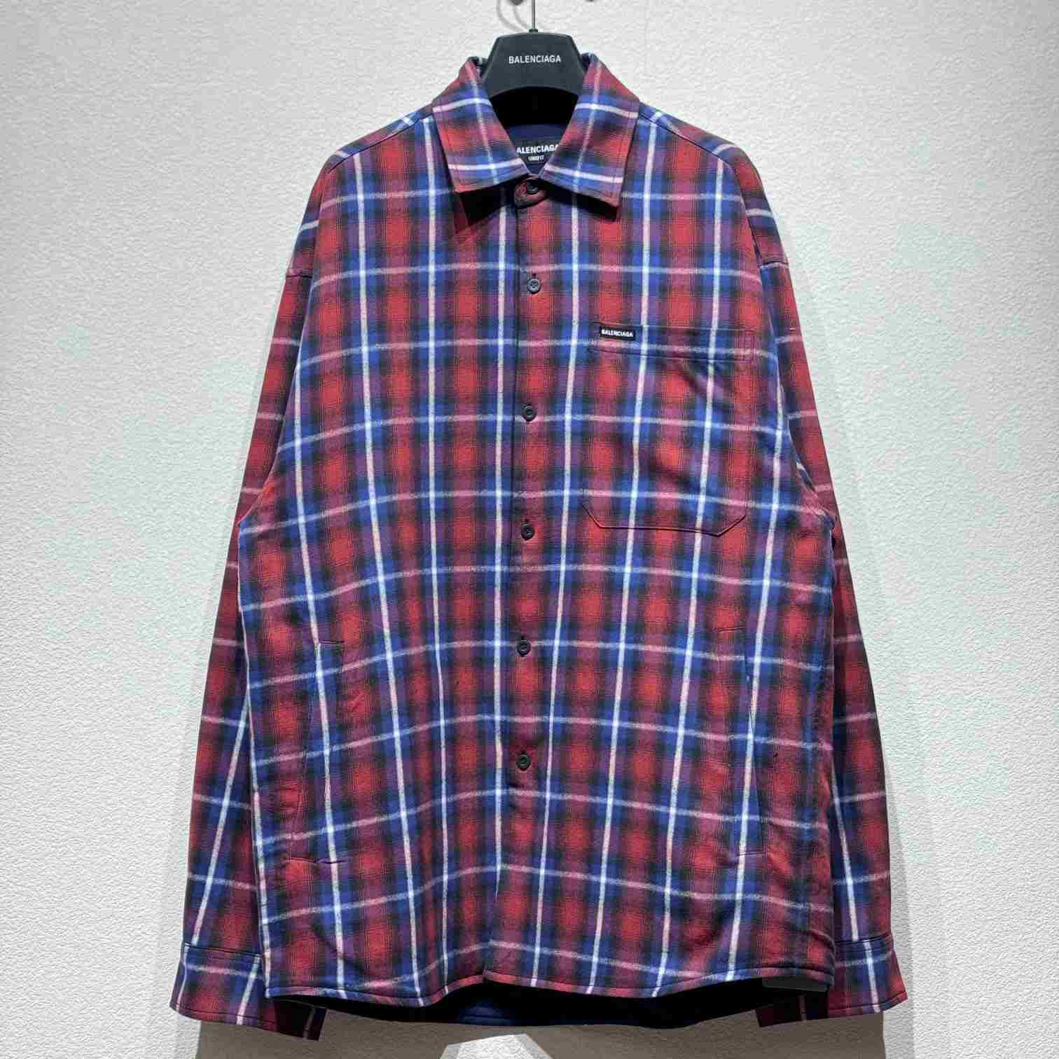 Balenciaga Lined Shirt In Red And Blue - DesignerGu