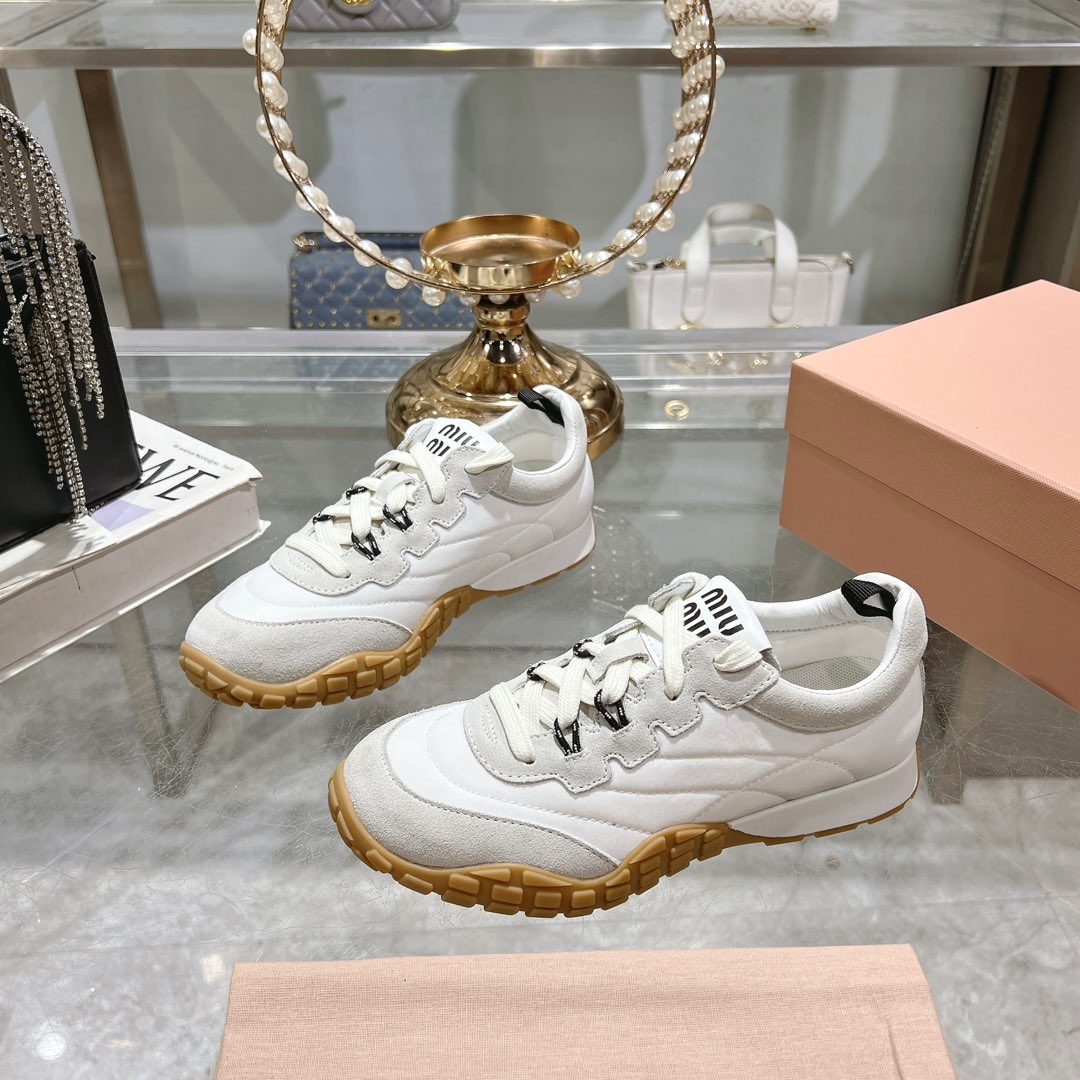 Miu Miu Tyre Technical Fabric And Suede Sneakers - DesignerGu