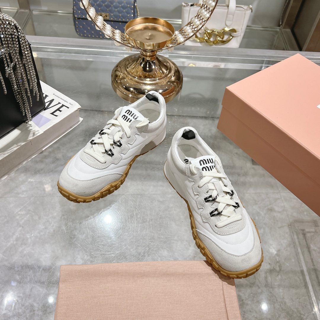 Miu Miu Tyre Technical Fabric And Suede Sneakers - DesignerGu