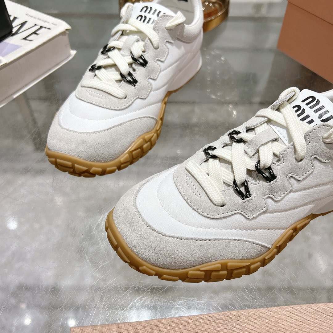 Miu Miu Tyre Technical Fabric And Suede Sneakers - DesignerGu