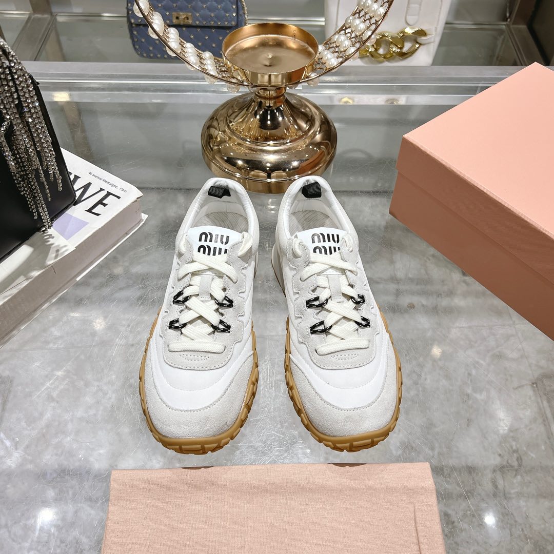 Miu Miu Tyre Technical Fabric And Suede Sneakers - DesignerGu