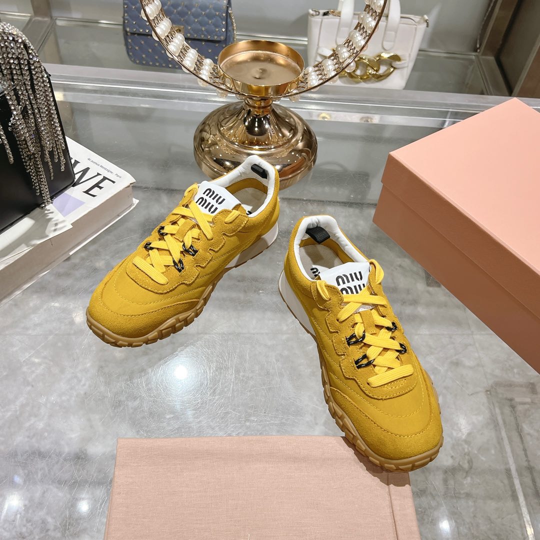 Miu Miu Tyre Technical Fabric And Suede Sneakers - DesignerGu